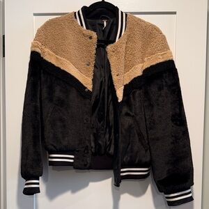 Free People Black and Tan  - Sherpa and faux fur - Varsity Jacket